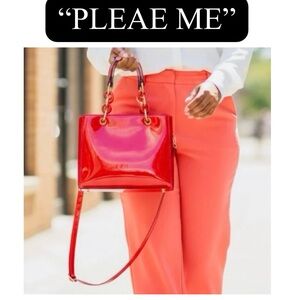 “Please Me” Hot Pink Vinyl Handbag/Crossbody, EUC